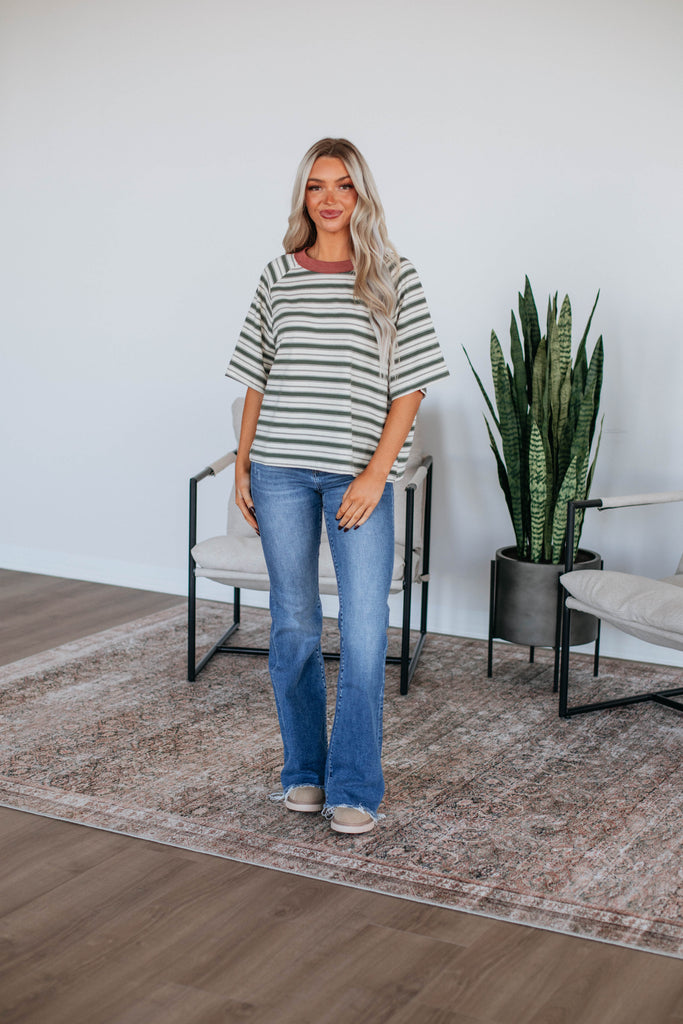 Lansen Striped Top - Olive