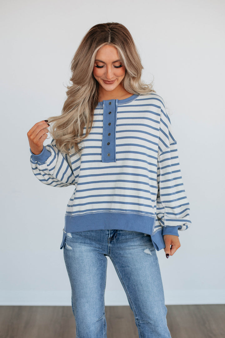 Maggey Striped Pullover - Cornflower Blue