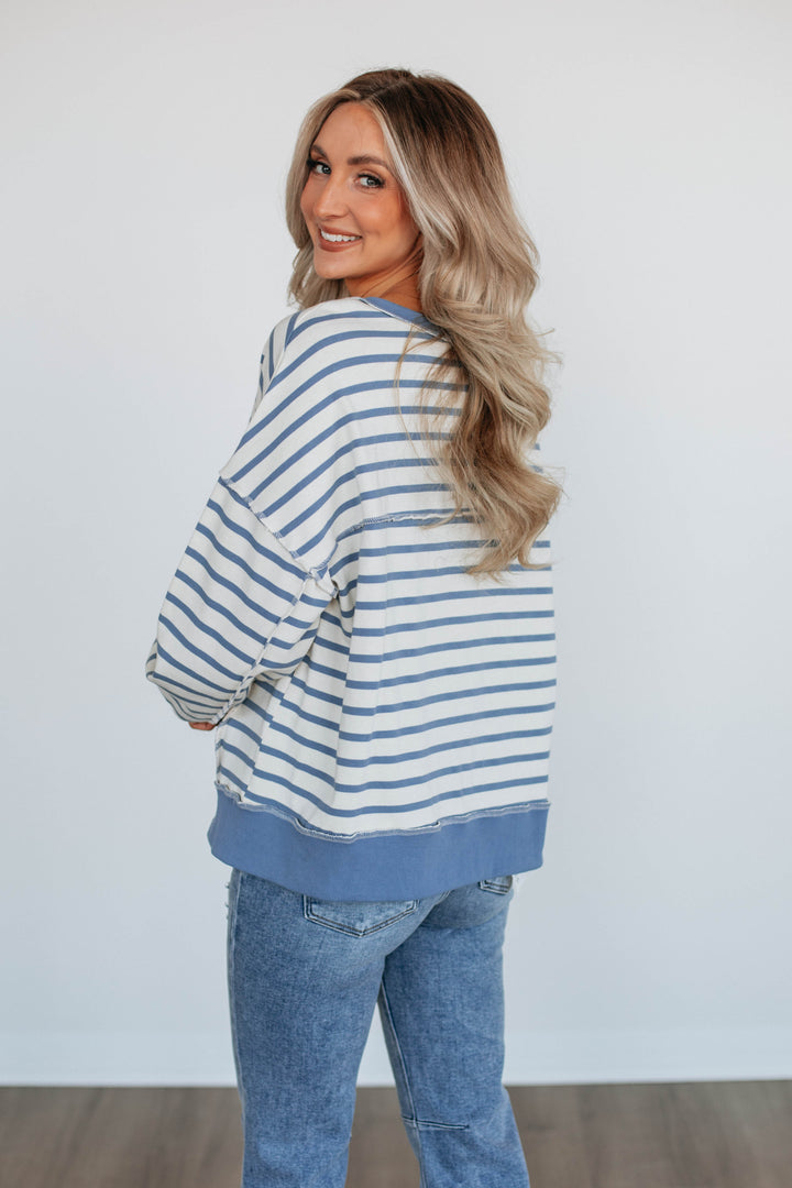 Maggey Striped Pullover - Cornflower Blue