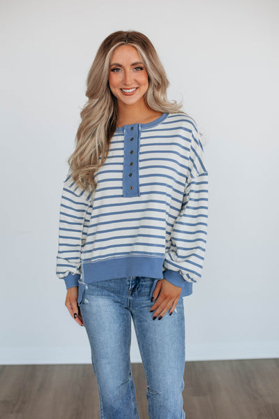 Maggey Striped Pullover - Cornflower Blue