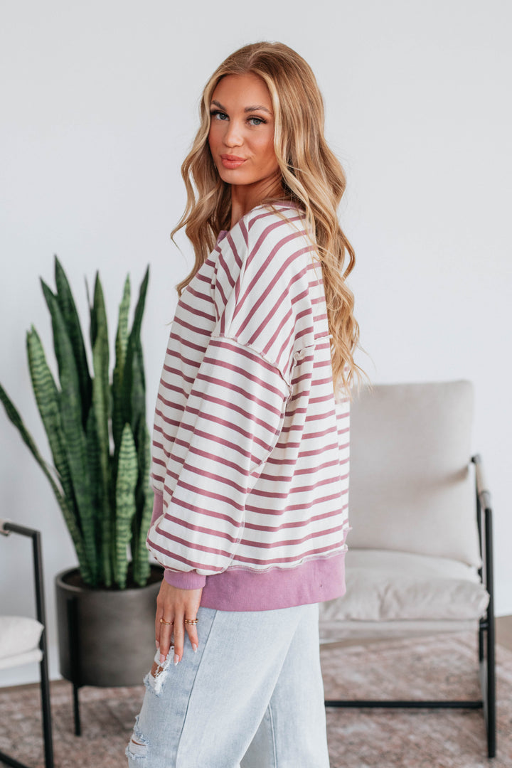 Maggey Striped Pullover - Dusty Orchid