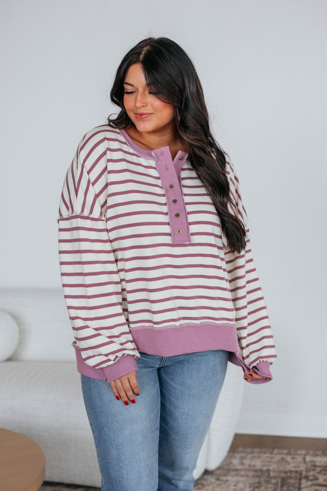 Maggey Striped Pullover - Dusty Orchid