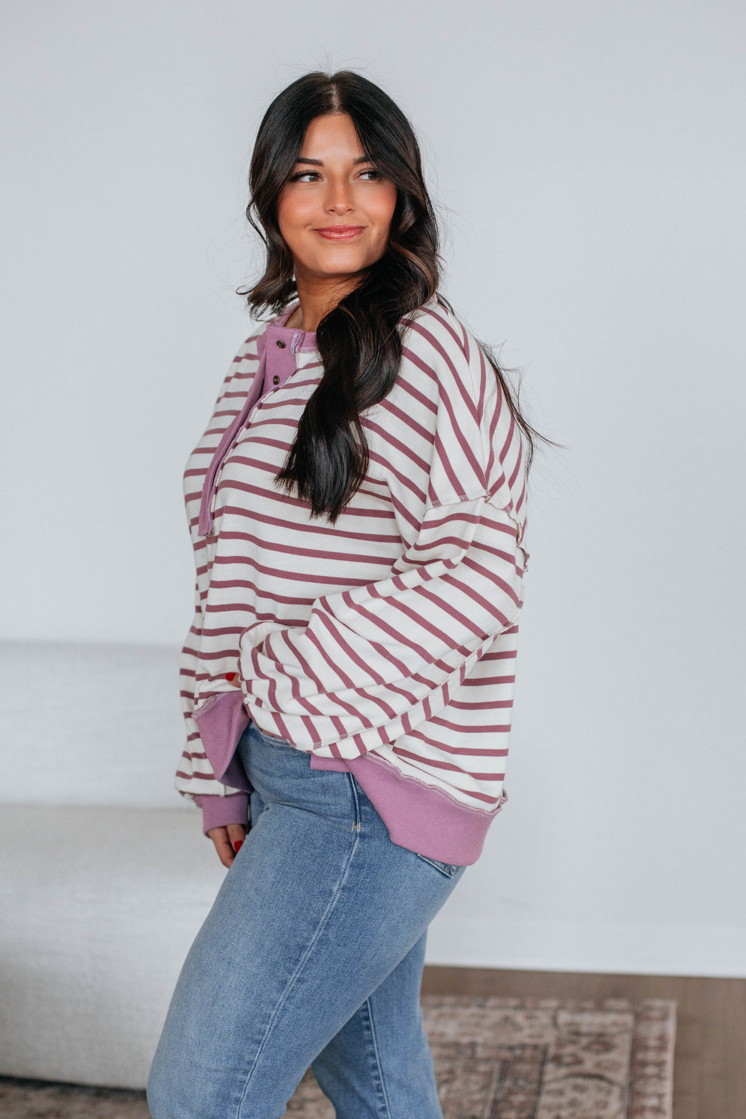 Maggey Striped Pullover - Dusty Orchid