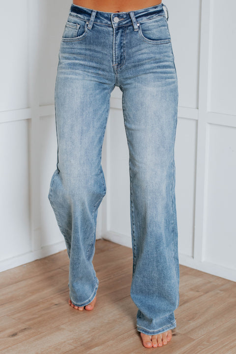 Marley Mid-Rise Button Fly Flare Jeans - Dark Wash - Eleven Oaks Boutique