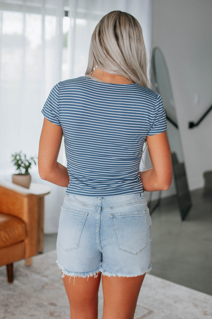 Mallie Striped Top - Steel Blue