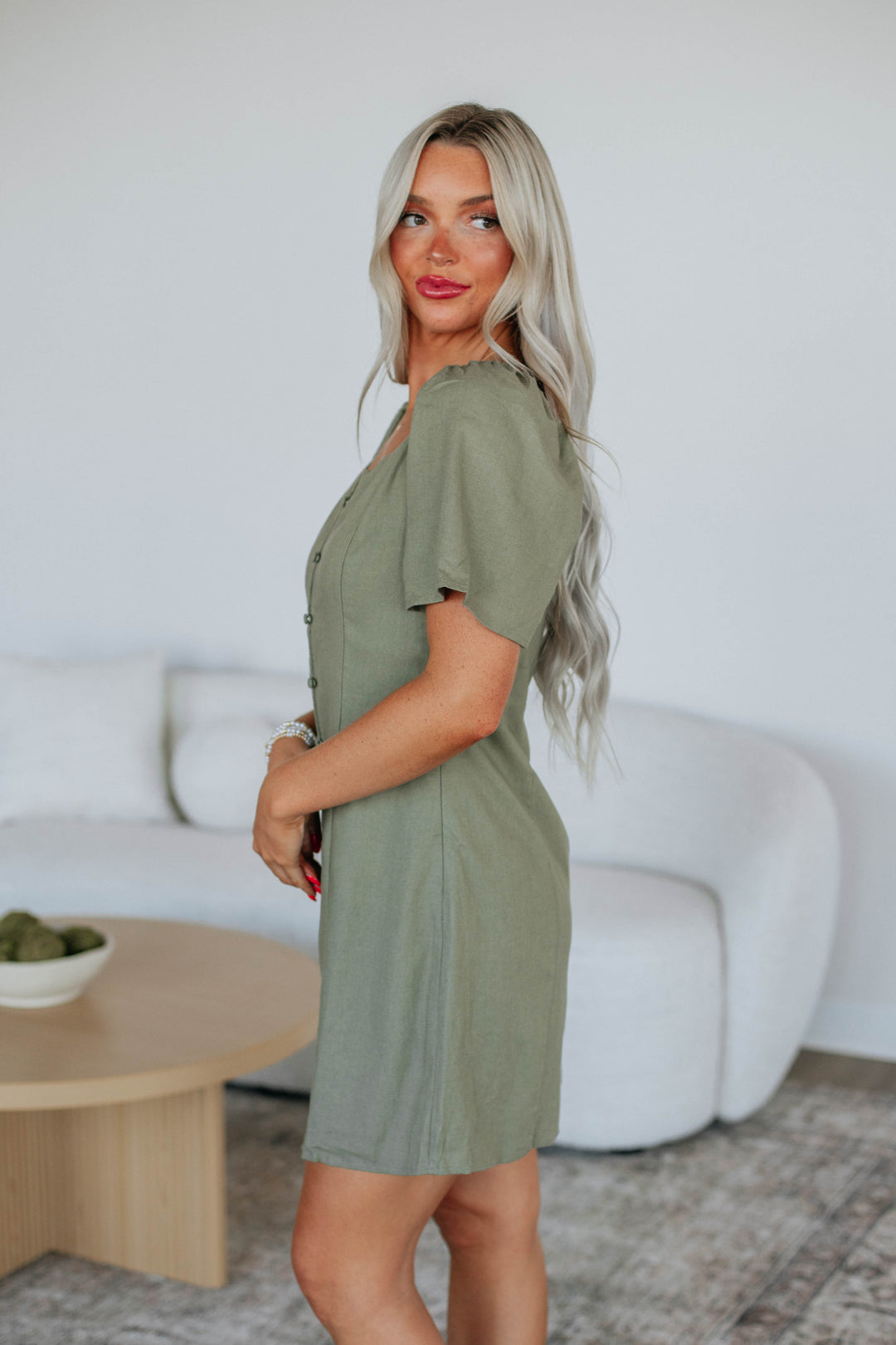 Maudie Linen Dress - Olive