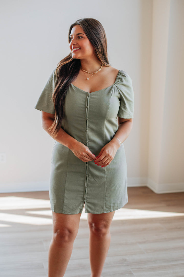 Maudie Linen Dress - Olive