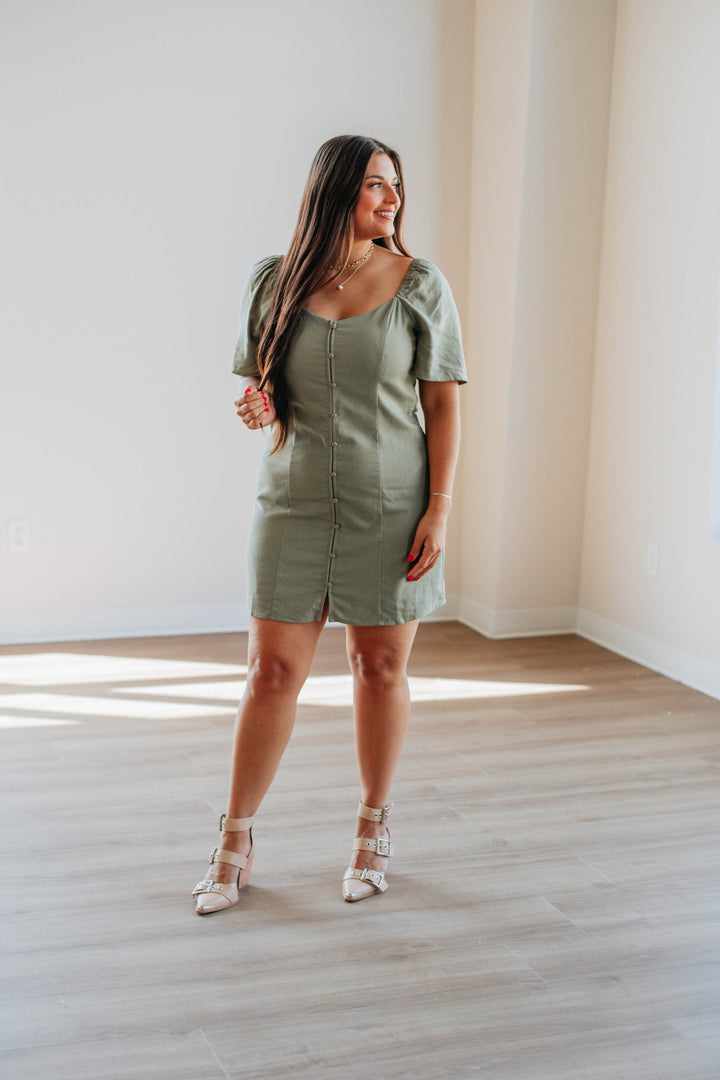 Maudie Linen Dress - Olive