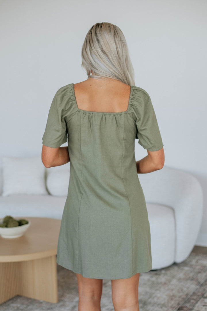 Maudie Linen Dress - Olive