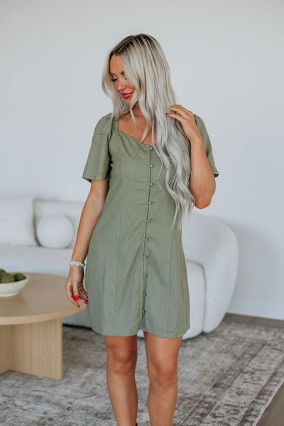 Maudie Linen Dress - Olive