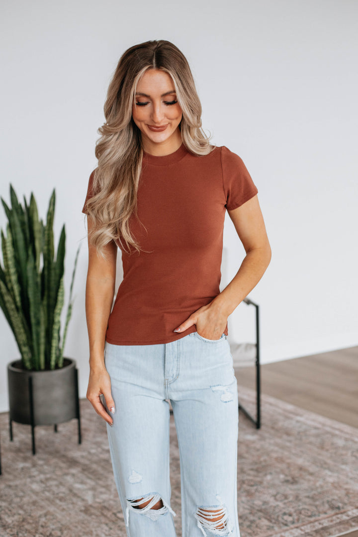 Nicole Ribbed Top - Brick