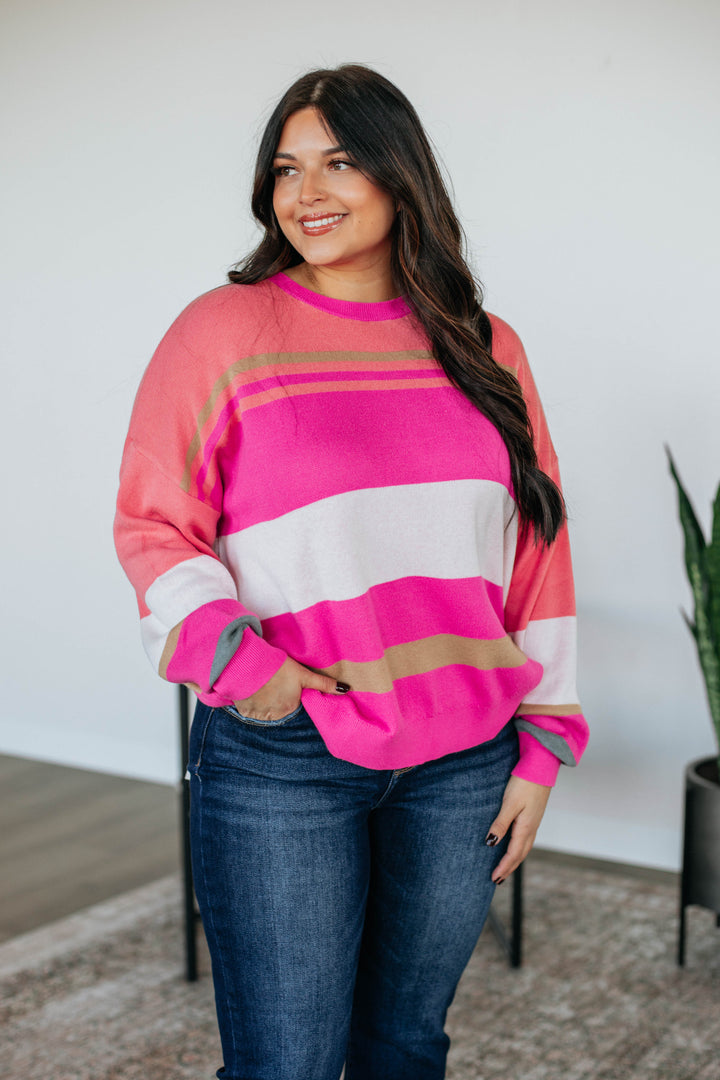 Nima Colorblock Sweater - Fuchsia Mix