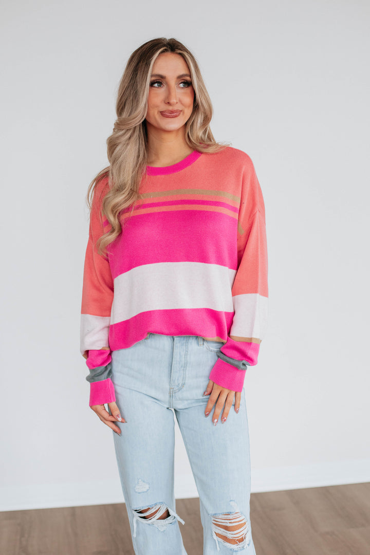 Nima Colorblock Sweater - Fuchsia Mix