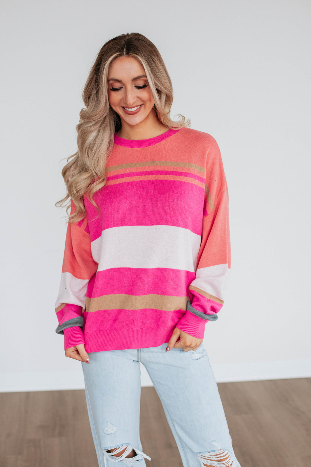 Nima Colorblock Sweater - Fuchsia Mix