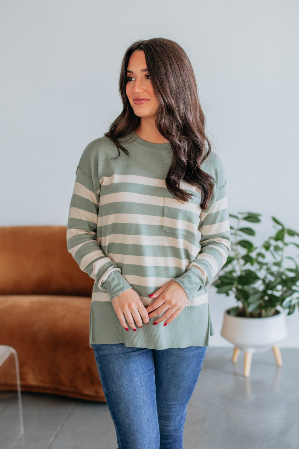 Pamela Striped Sweater - Sage Mix – Wild Oak Boutique