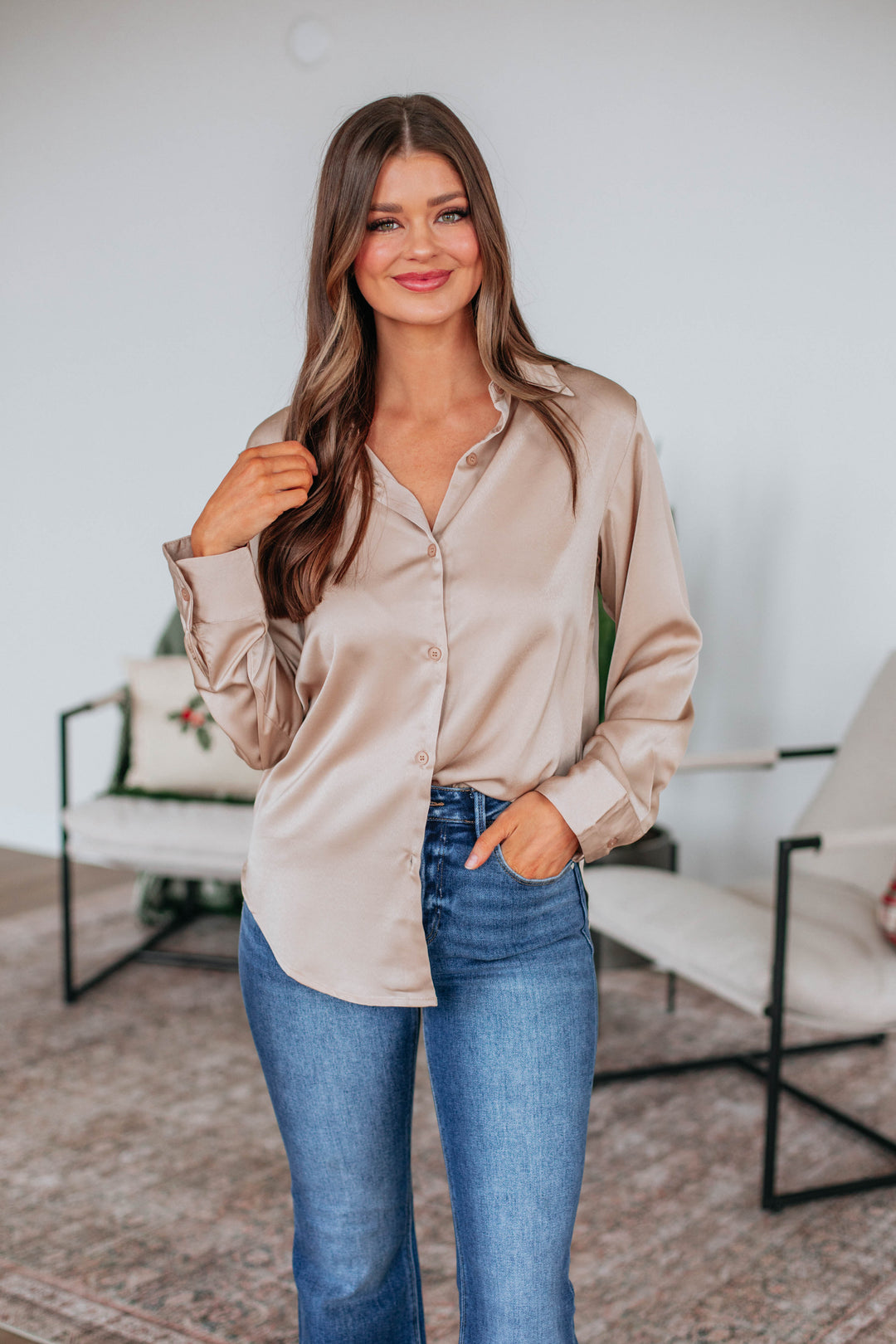 Quinn Button Down Blouse - Nude