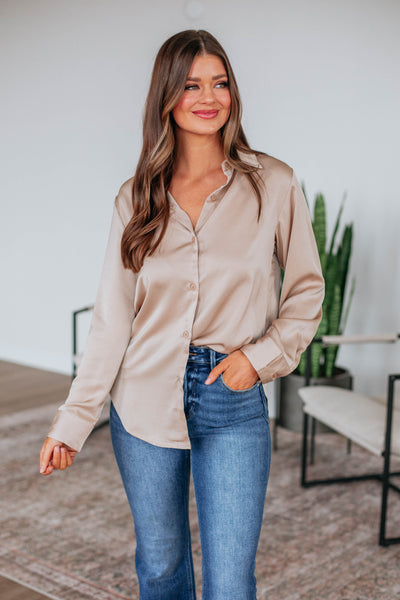 Quinn Button Down Blouse - Nude