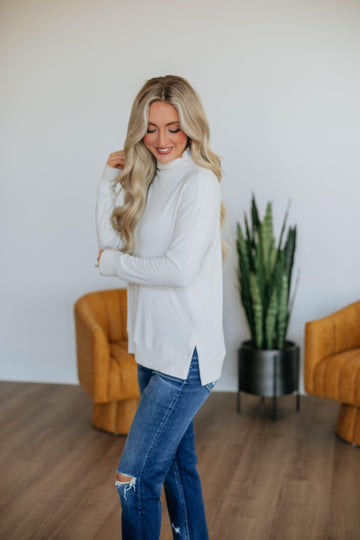 Rachelle Mock Neck Top - Oatmeal