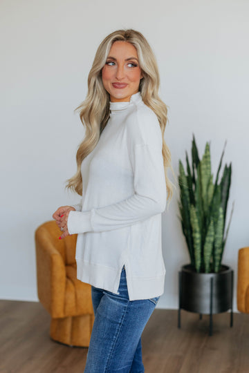 Rachelle Mock Neck Top - Oatmeal