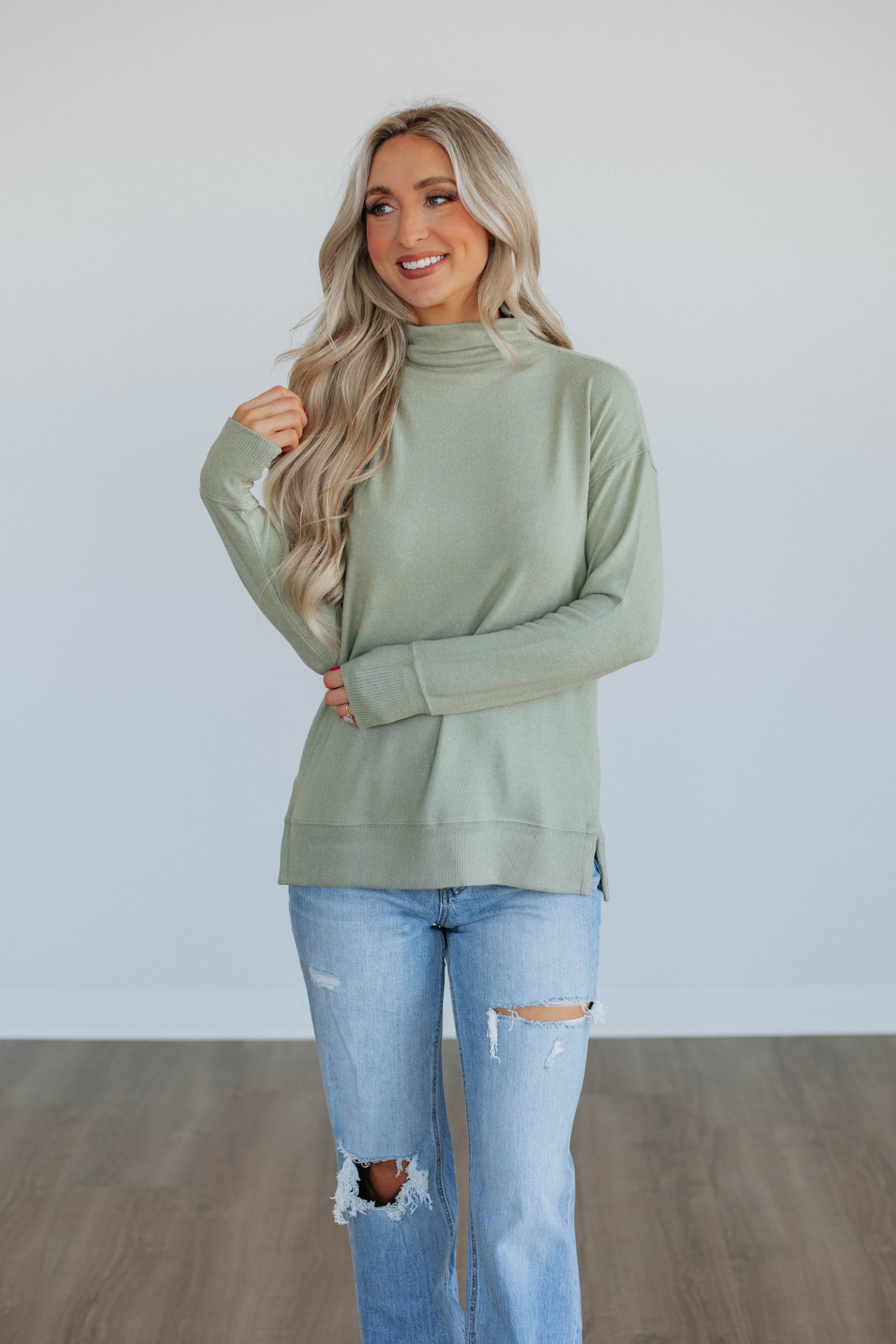 Rachelle Mock Neck Top - Pear