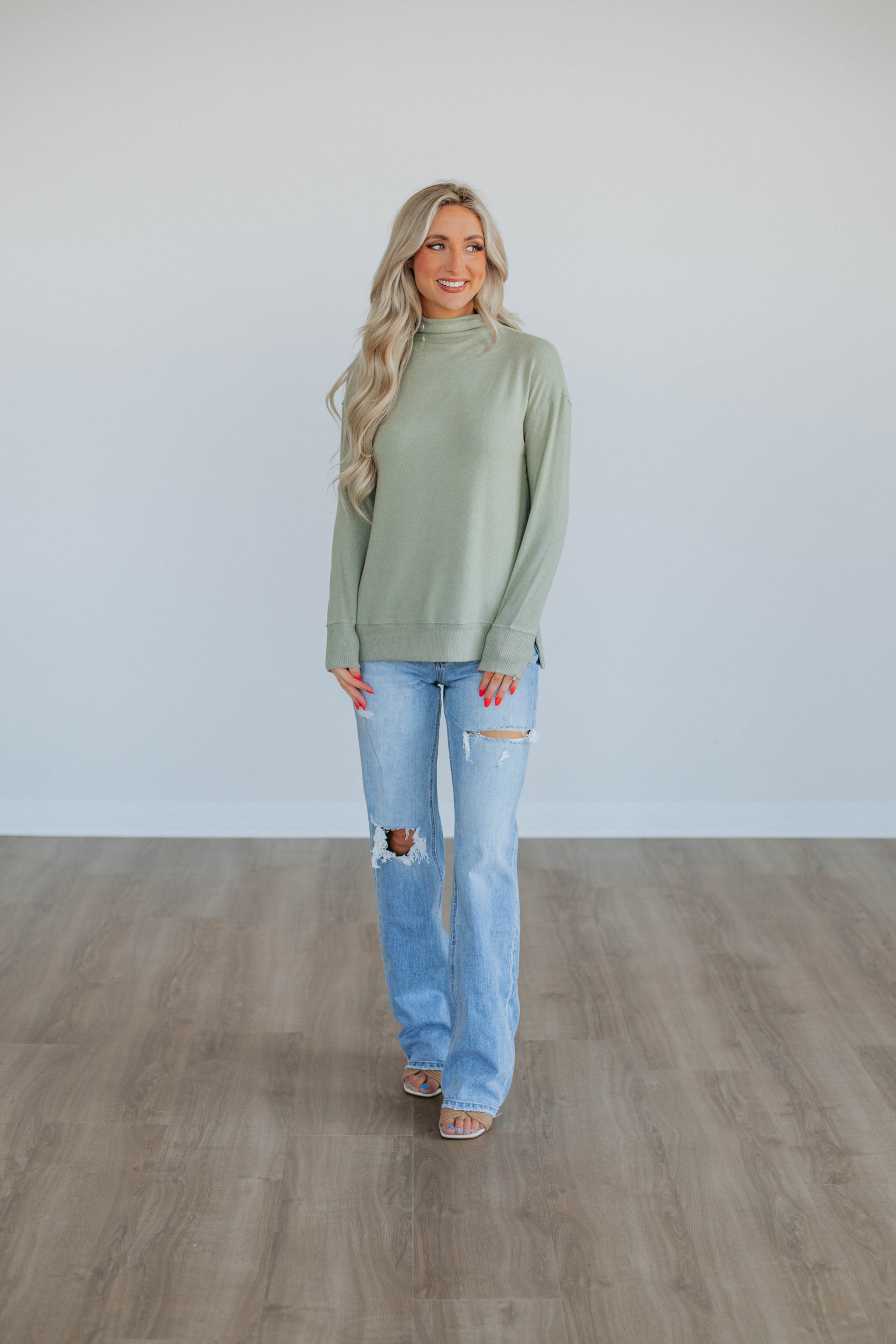 Rachelle Mock Neck Top - Pear