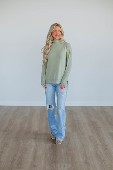 Rachelle Mock Neck Top - Pear