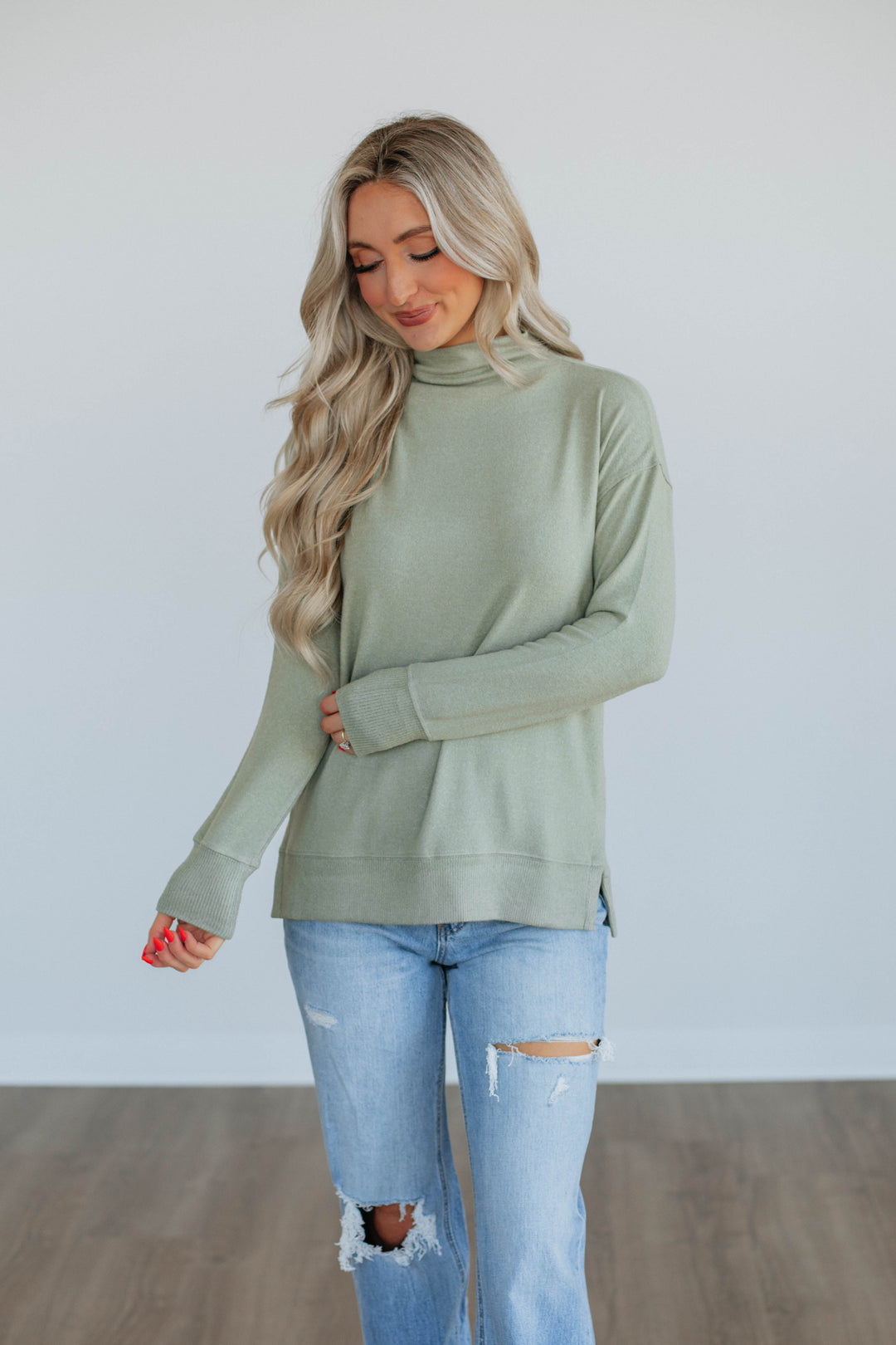 Rachelle Mock Neck Top - Pear