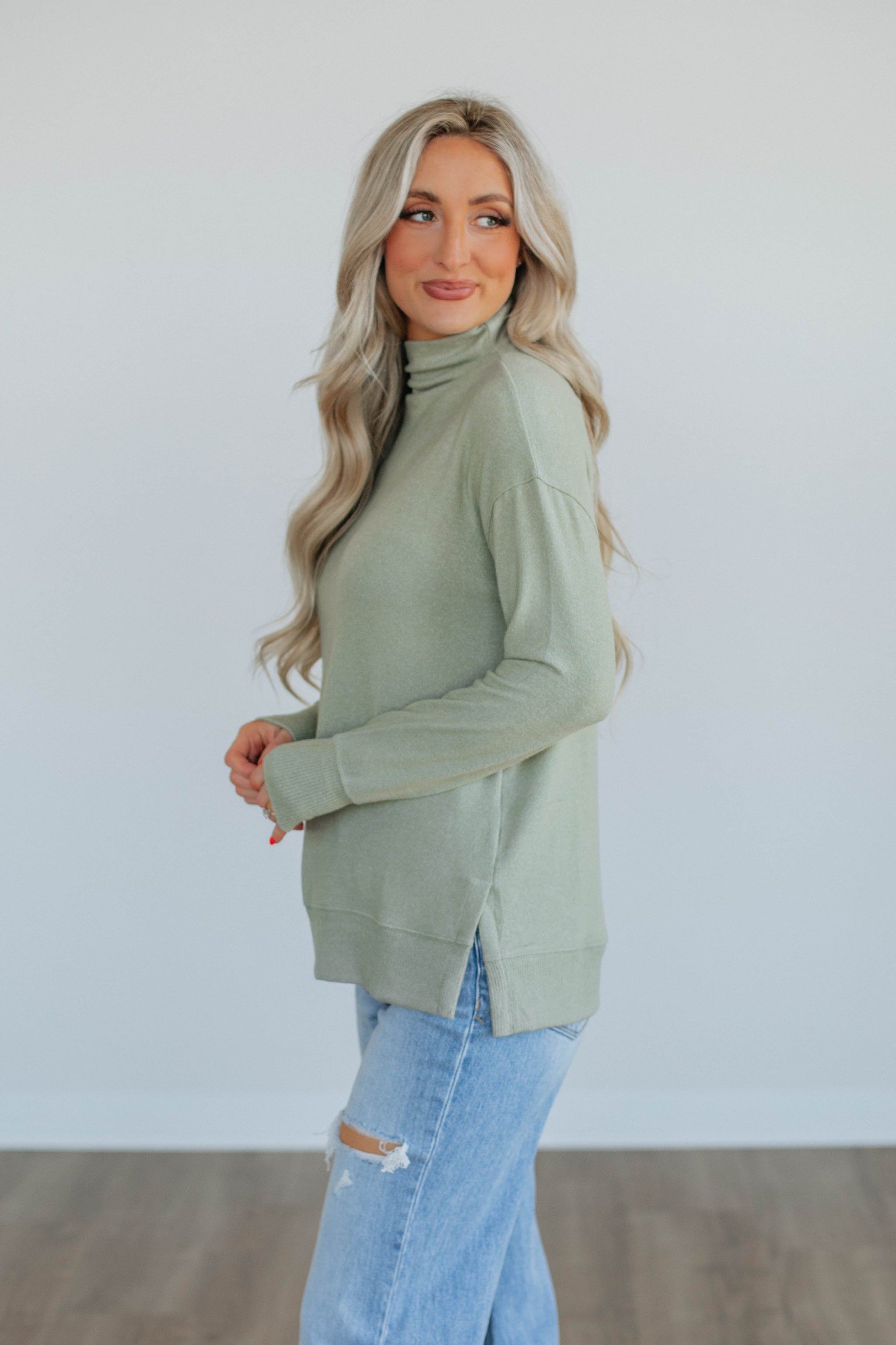 Rachelle Mock Neck Top - Pear