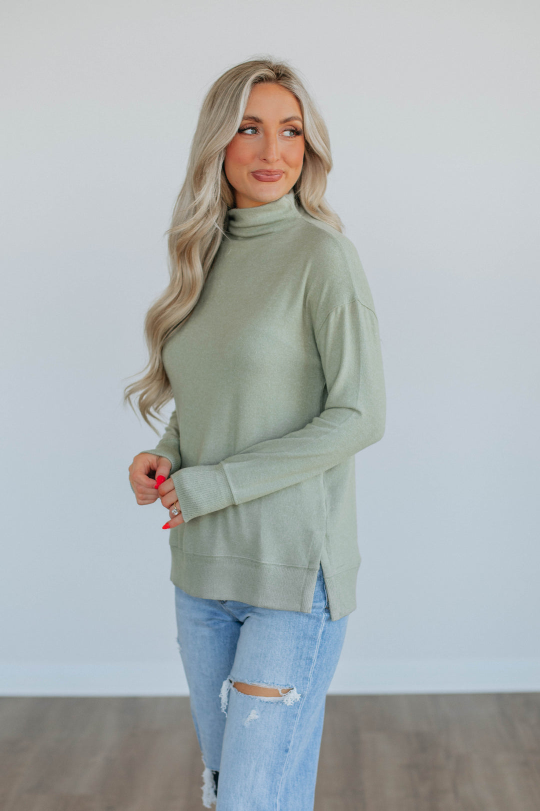 Rachelle Mock Neck Top - Pear