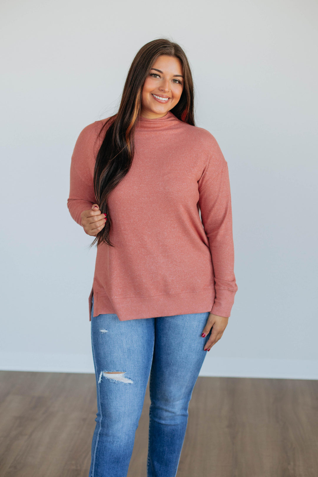 Rachelle Mock Neck Top - Salmon