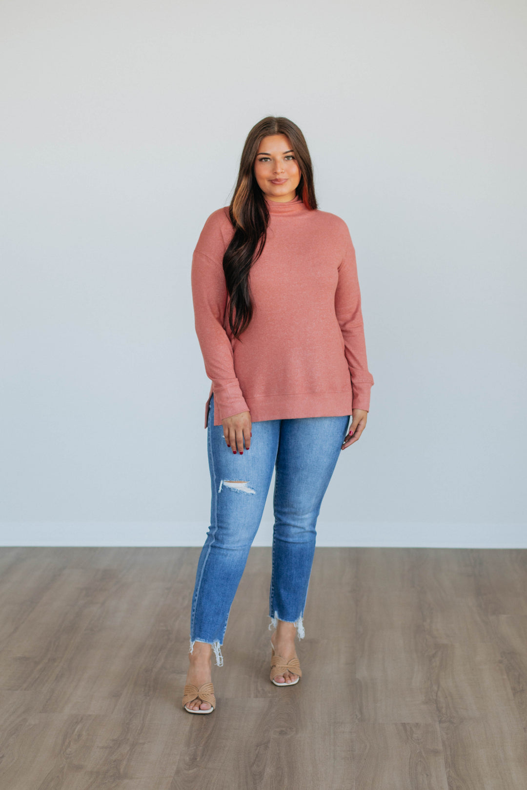 Rachelle Mock Neck Top - Salmon