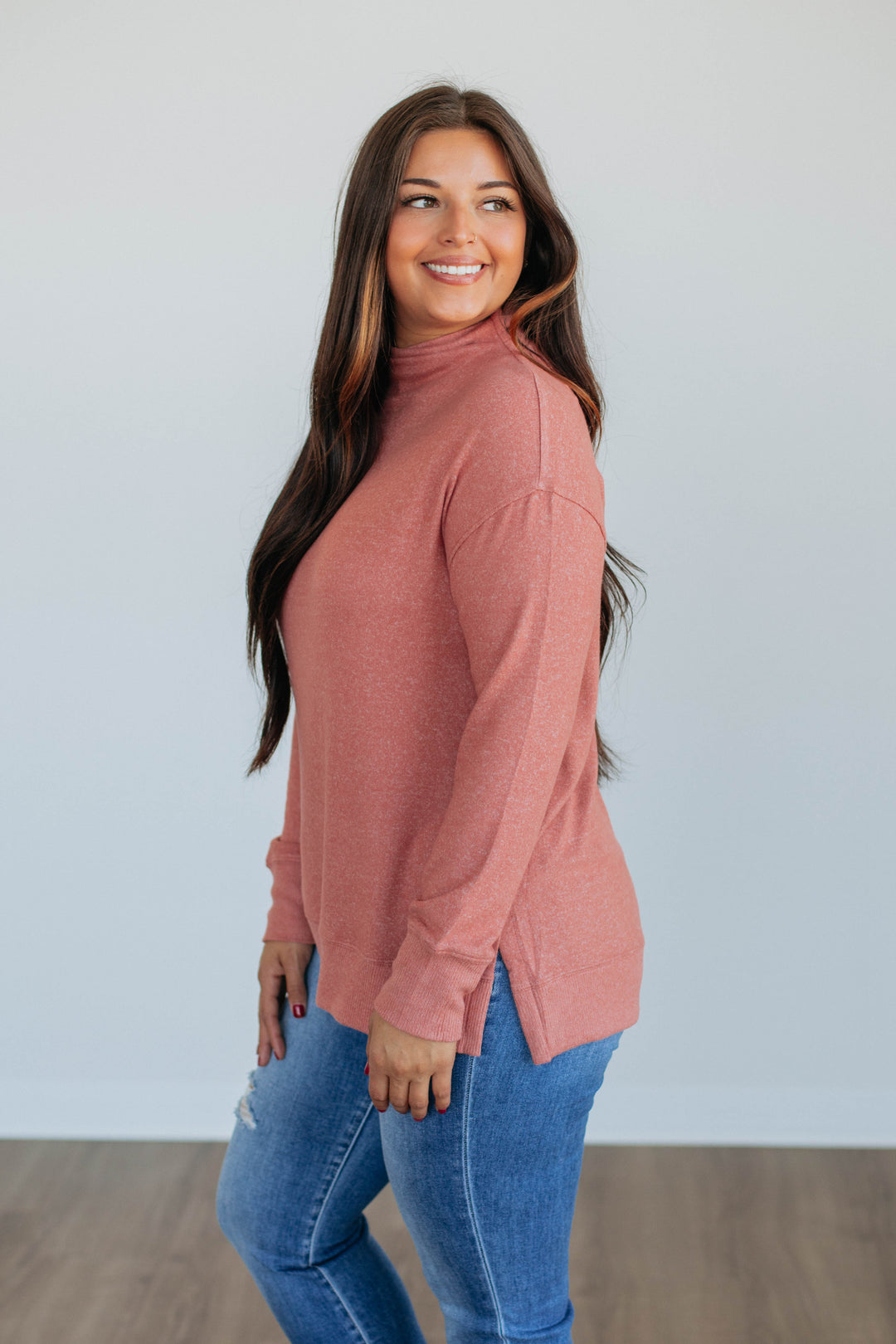 Rachelle Mock Neck Top - Salmon