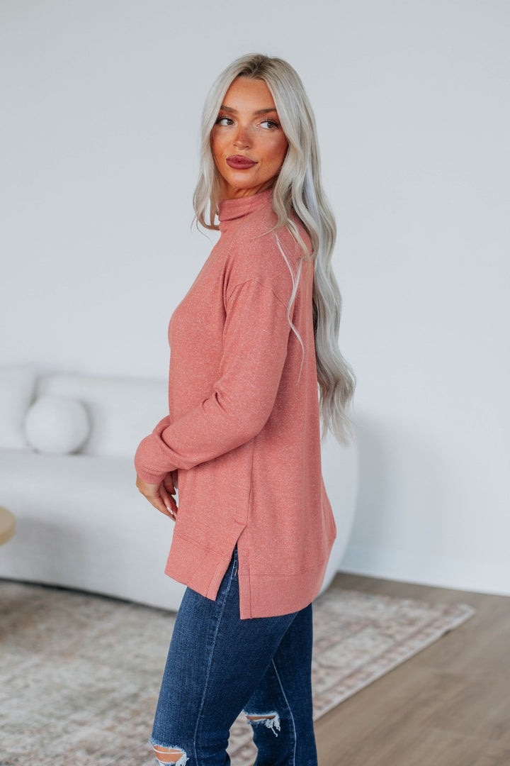 Rachelle Mock Neck Top - Salmon