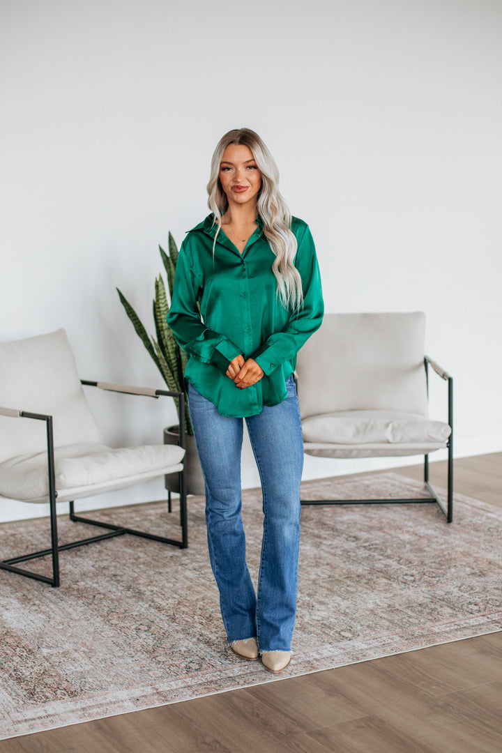 Quinn Button Down Blouse - Hunter Green