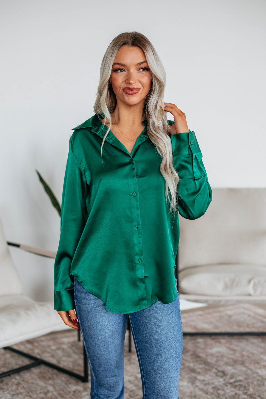 Quinn Button Down Blouse - Hunter Green