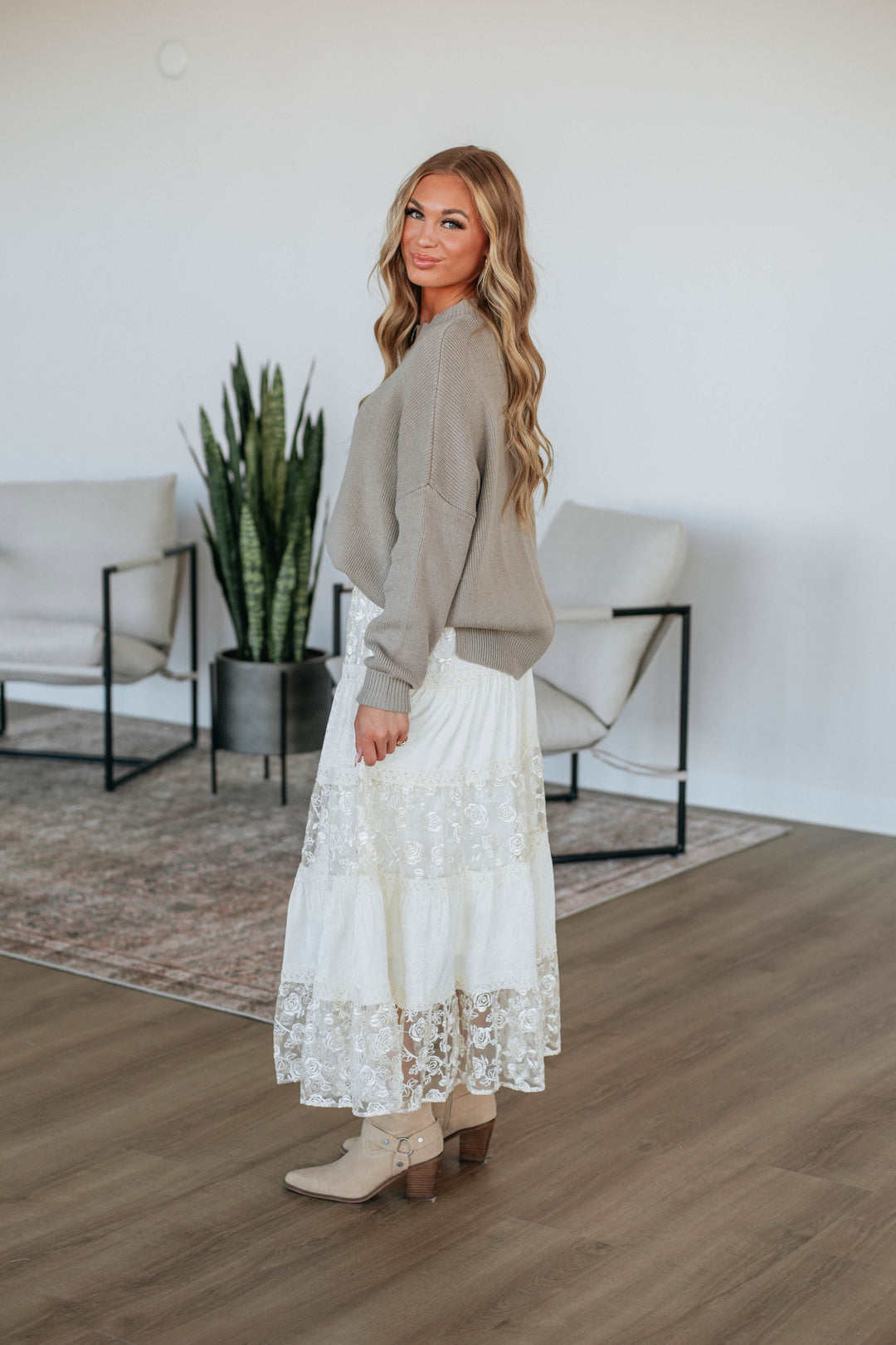 Serene Lace Maxi Skirt - Cream