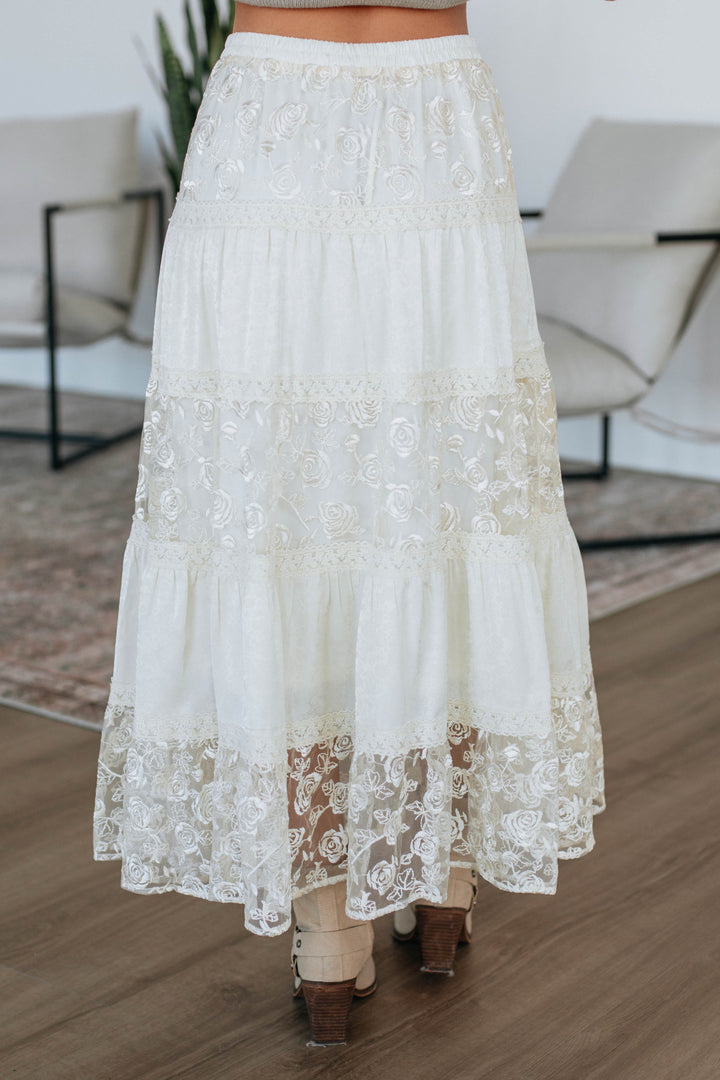 Serene Lace Maxi Skirt - Cream