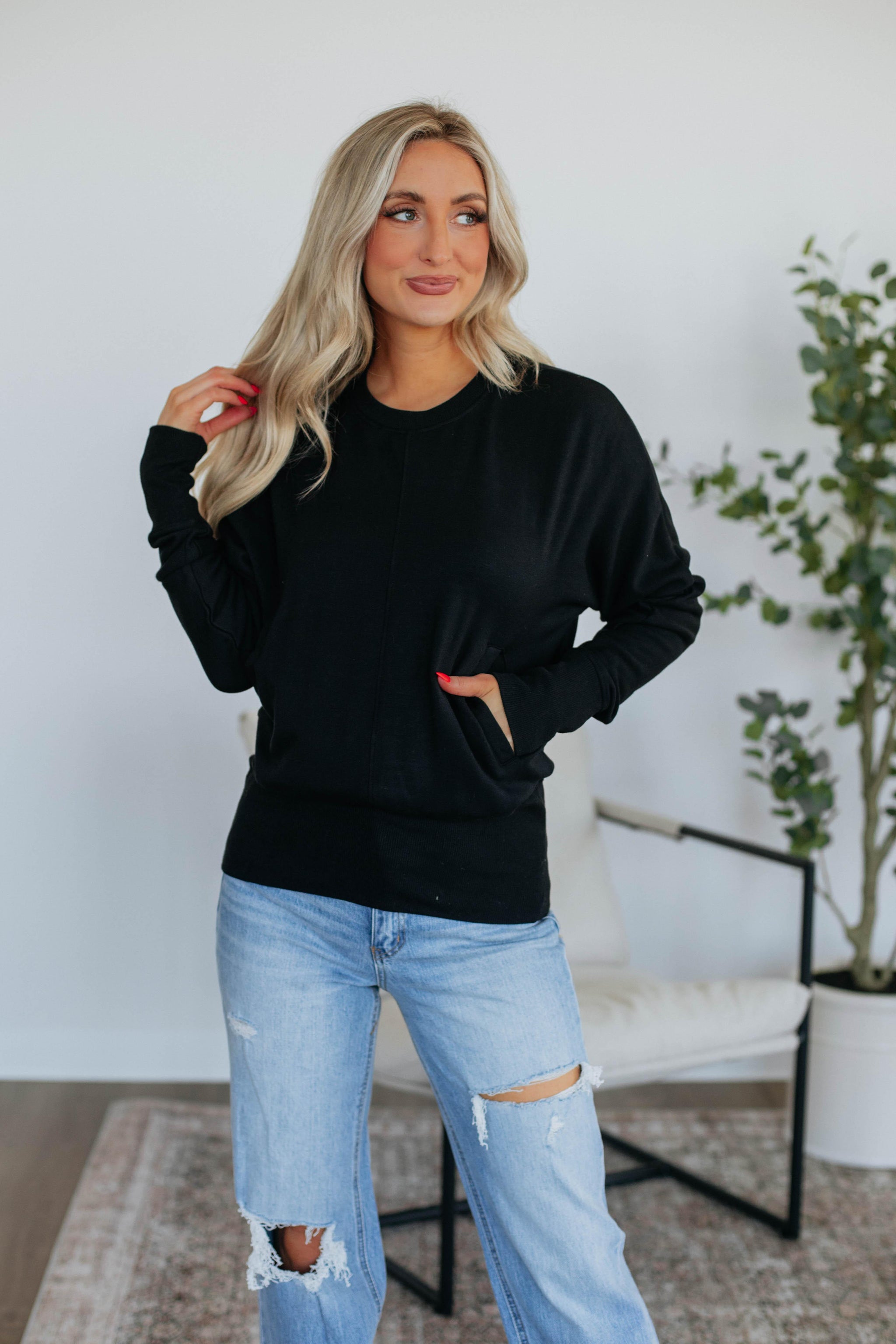 Stefani Dolman Top - Black