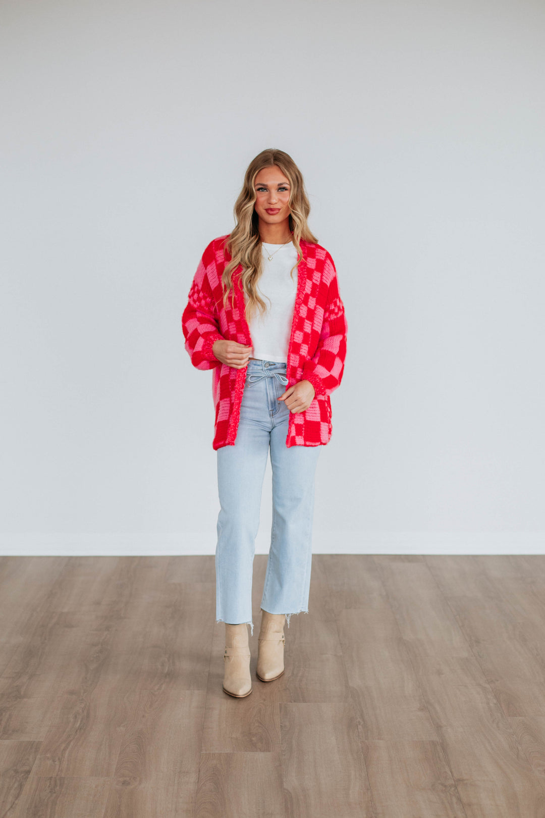 Talia Checkered Cardigan - Cherry Mix