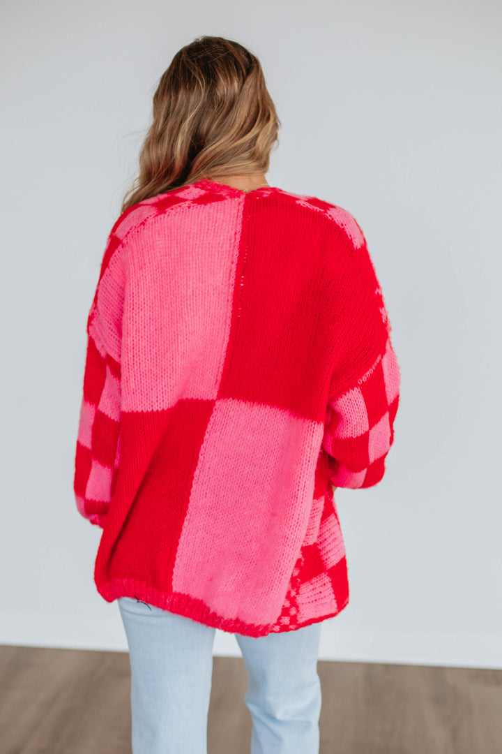 Talia Checkered Cardigan - Cherry Mix