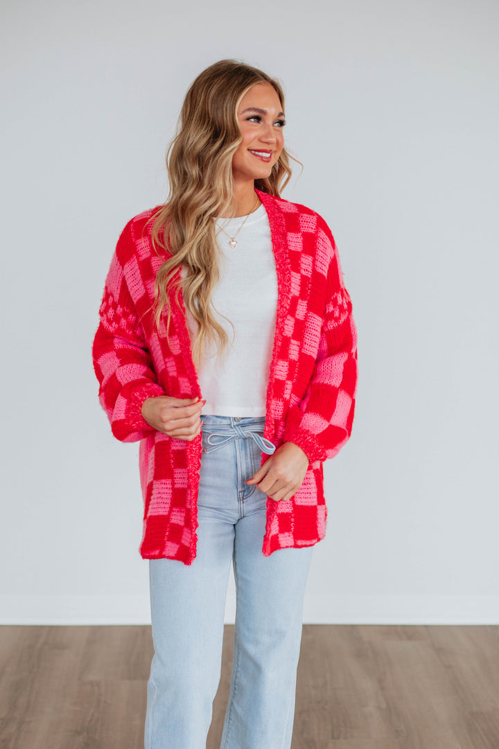 Talia Checkered Cardigan - Cherry Mix