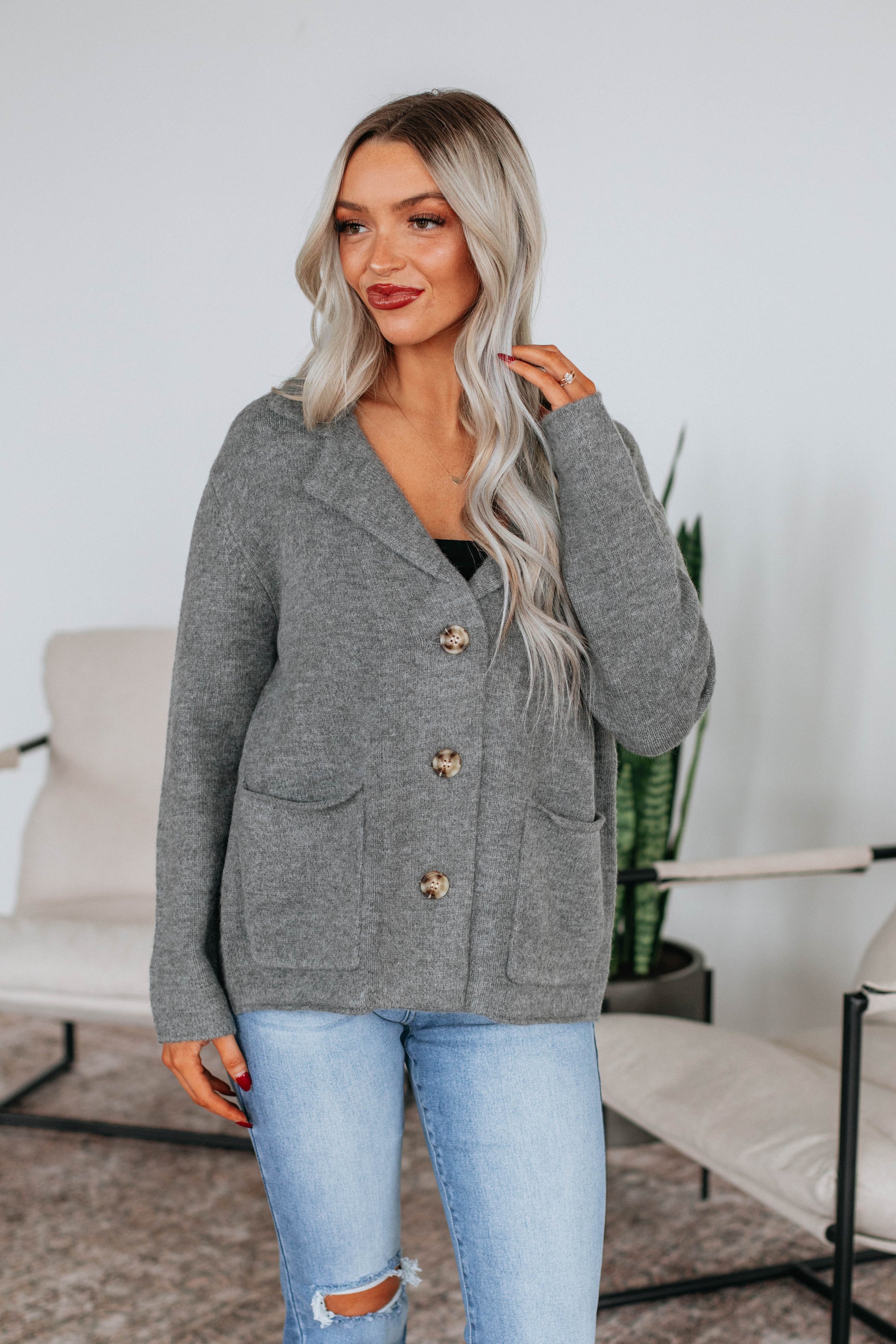 Tannis Knit Jacket - Heather Grey