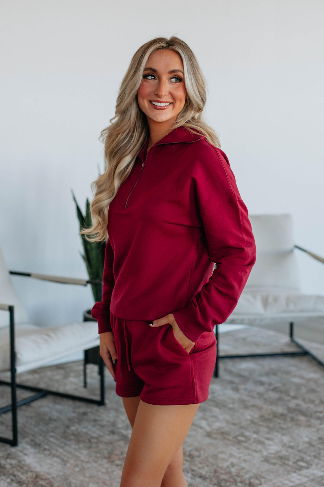 Tova Half-Zip Pullover - Crimson