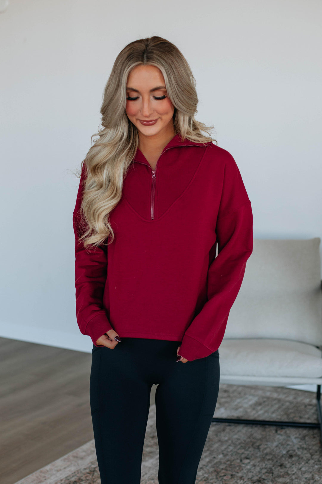 Tova Half-Zip Pullover - Crimson