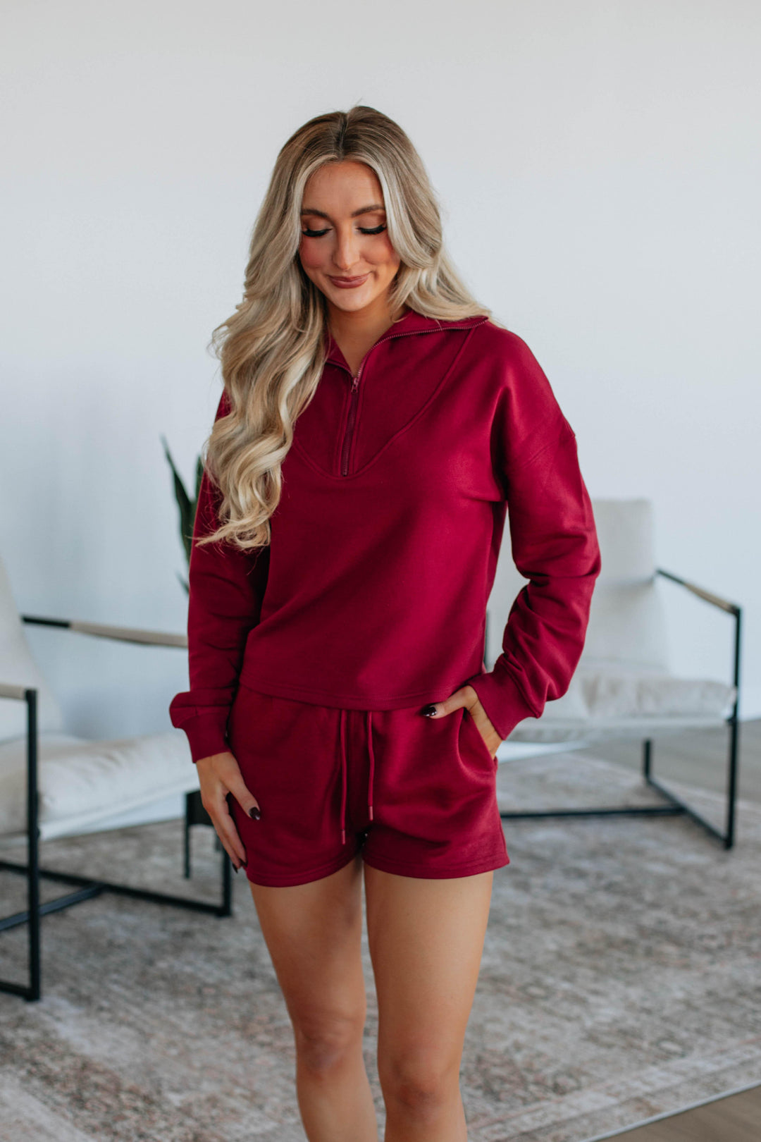 Tova Half-Zip Pullover - Crimson