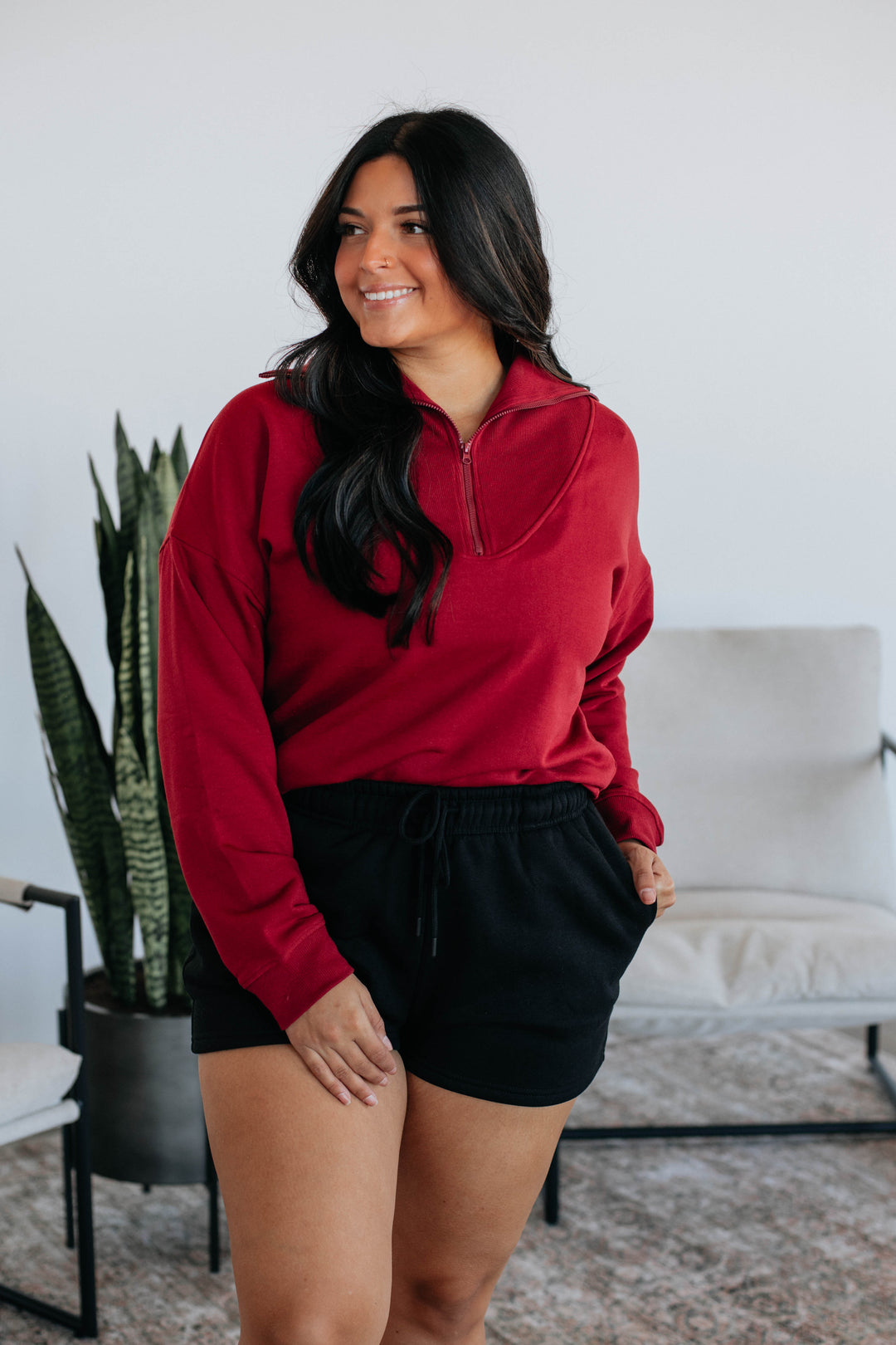 Tova Half-Zip Pullover - Crimson