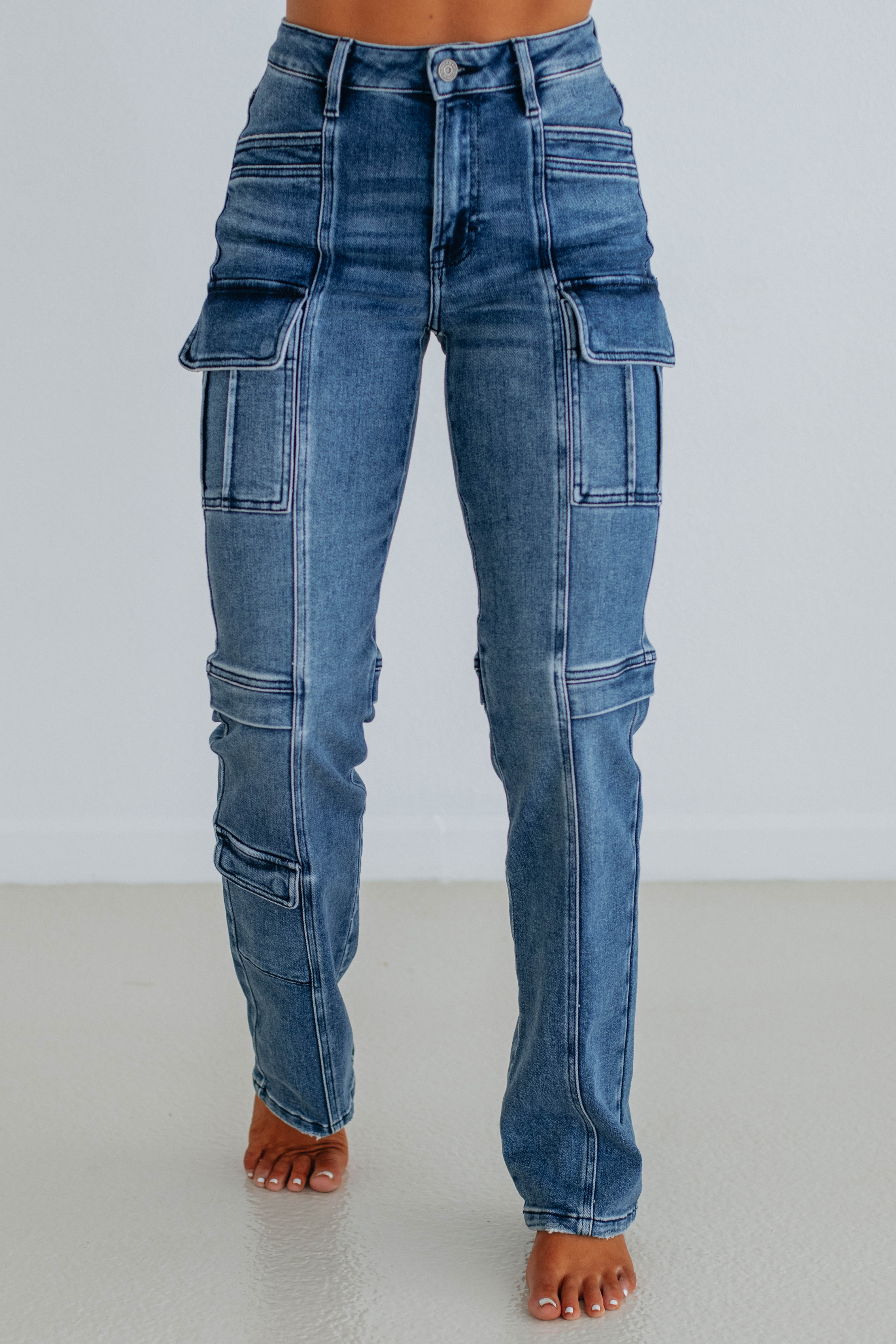 Tracey Hidden Cargo Jeans Dark Wash Wild Oak Boutique