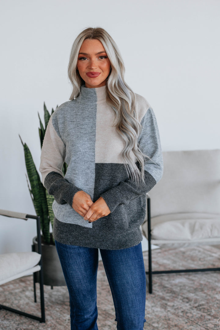 Vickie Colorblock Sweater - Heather Grey