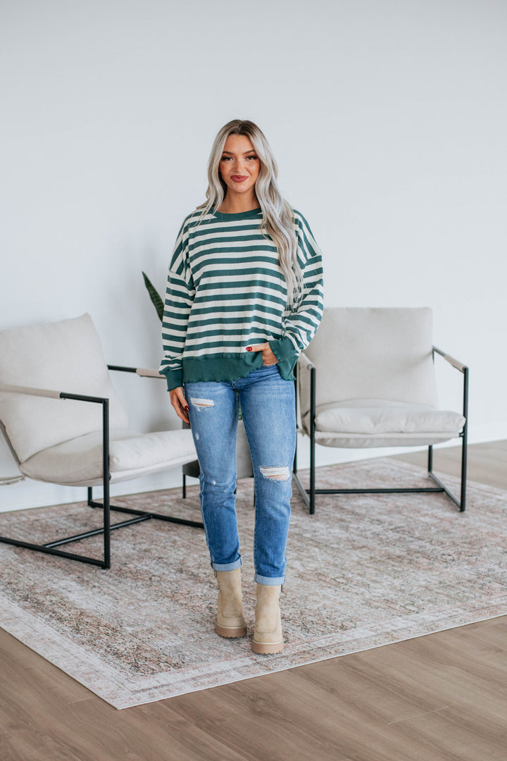 Xenia Striped Pullover - Jade