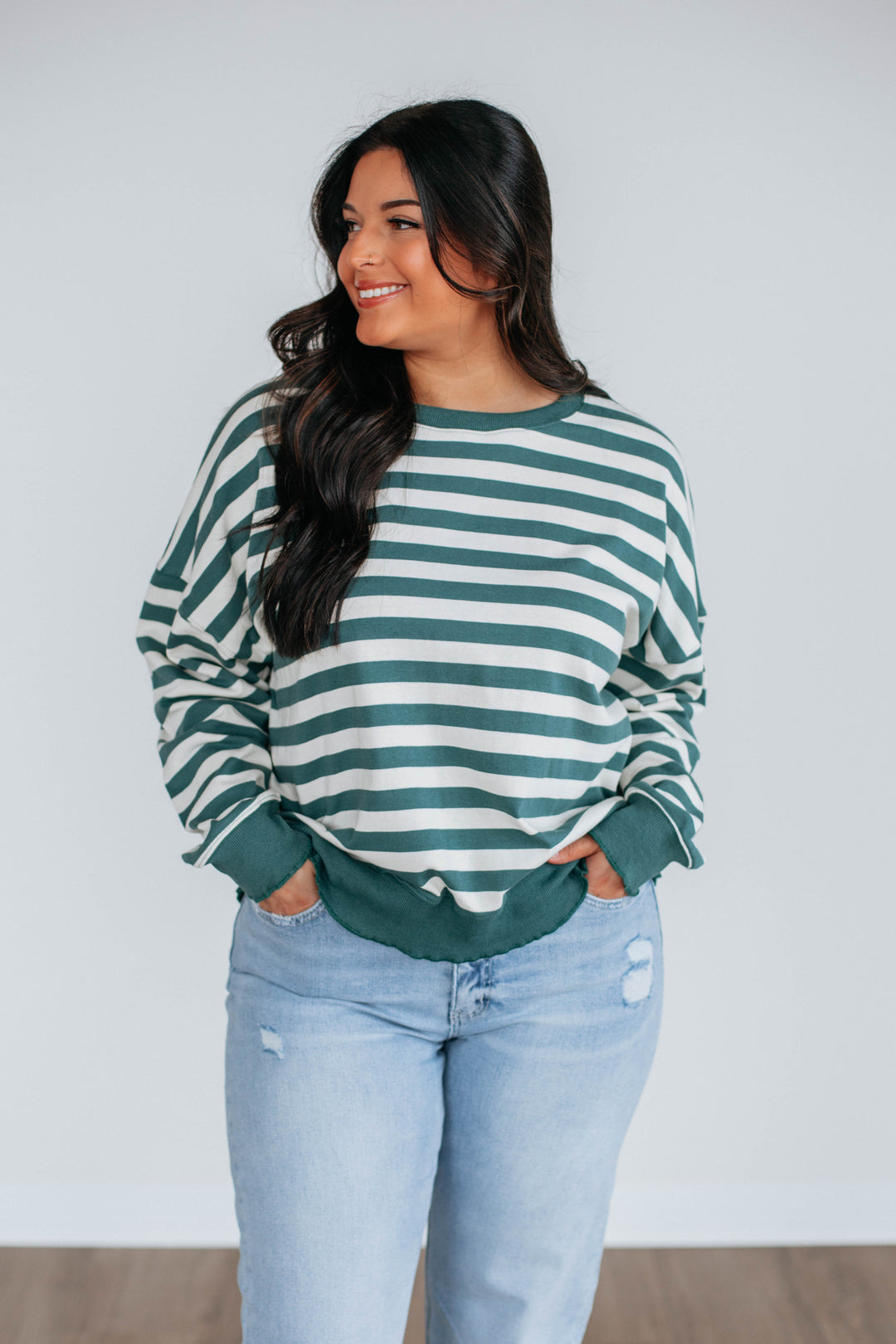 Xenia Striped Pullover - Jade